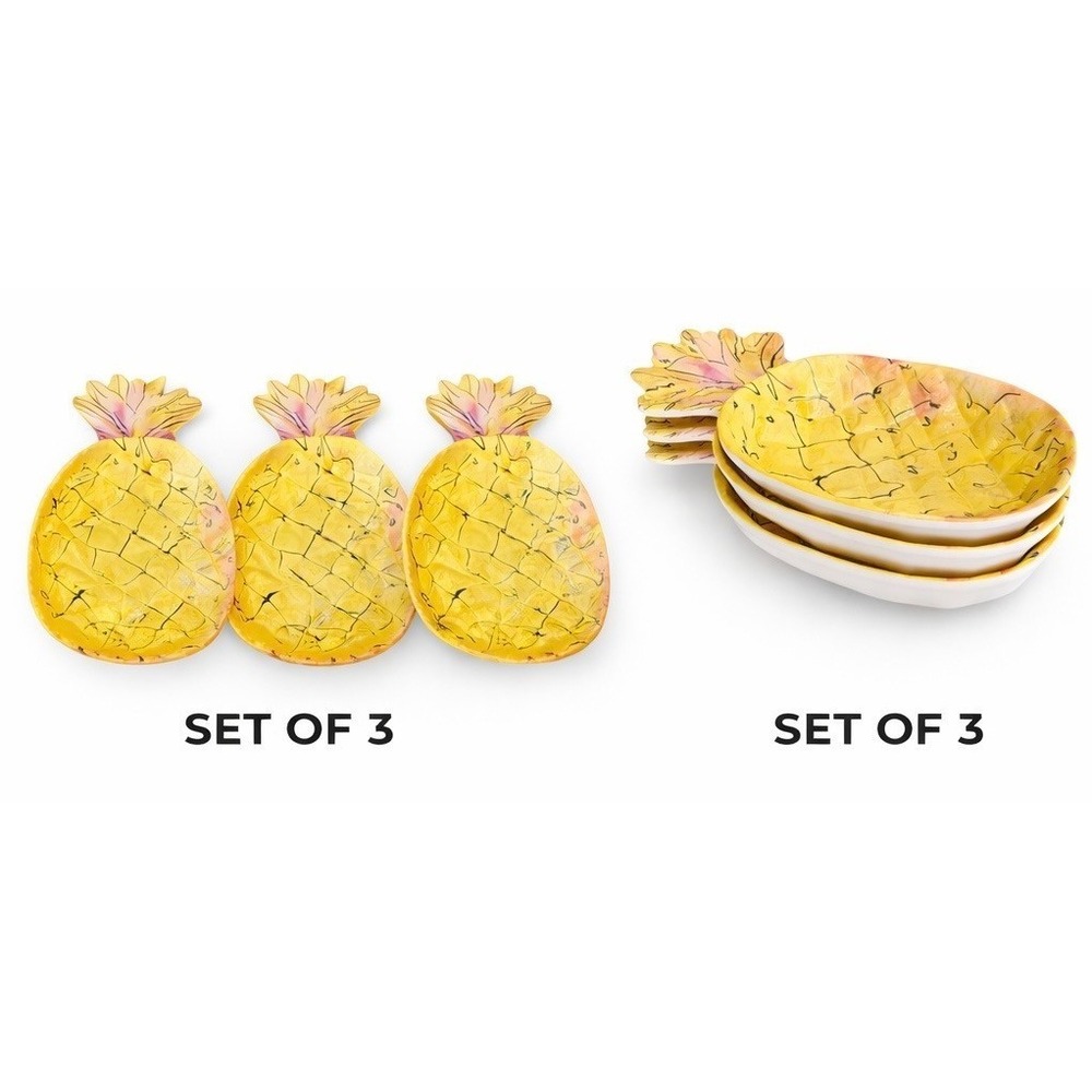OUTDOOR COLLECTION Set of 3 Melamine Pineapple Shape Appetizer Snack Plates